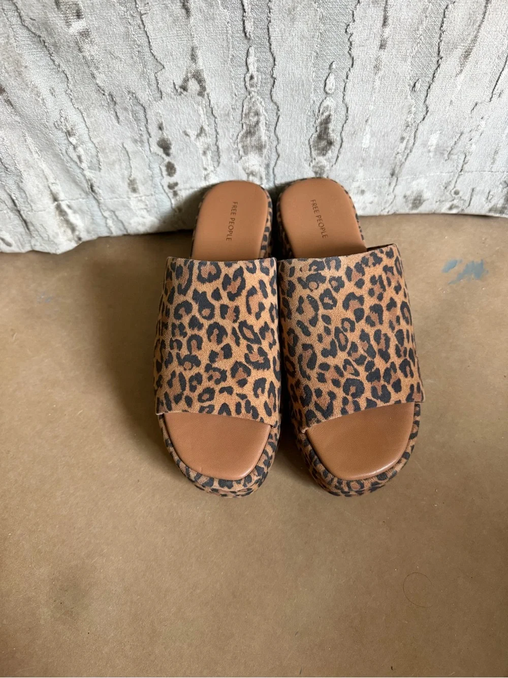 Free People Leopard-Print Platform Slides in Tan and Black